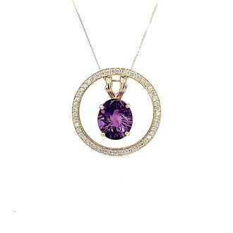 Pre-Owned Necklace with Oval Amethyst and .45ctw Round Diamonds in 14k Yellow Gold