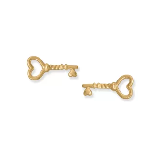Silver Stars Collection 14 Karat Gold Plated Heart Key Stud Earrings