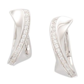 Breuning Huggie Hoop Earrings with White Sapphire in Sterling Silver