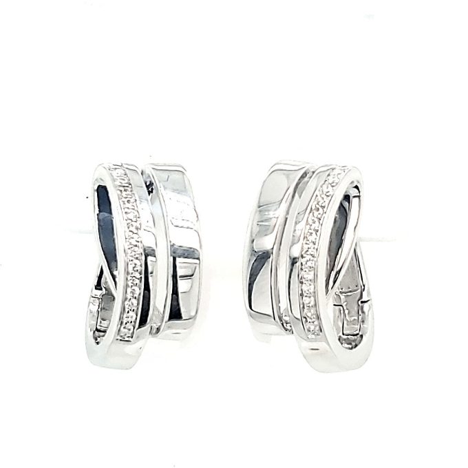 Breuning Oval Hoop Earrings with White Sapphire In Sterling Silver