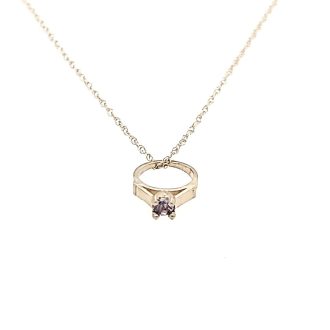 June Birthstone Ring Necklace with Alexandrite in 10k White Gold