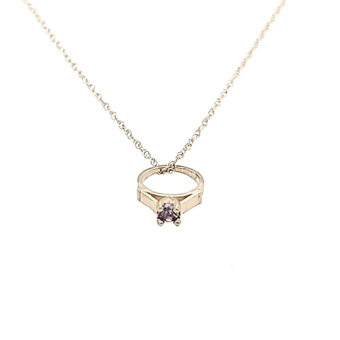 June Birthstone Ring Necklace with Alexandrite in 10k White Gold