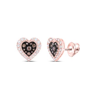 Beautiful 10k rose gold halo heart stud earrings with a 1/2 carat of gorgeous diamonds.