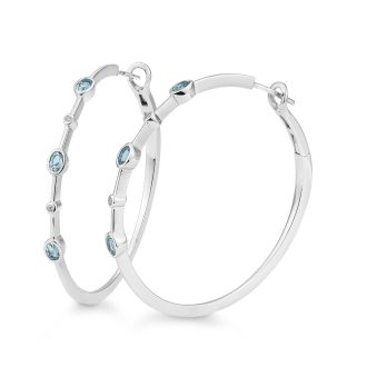 Breuning Hoop Earrings with Blue Topaz And White Sapphire In Sterling Silver