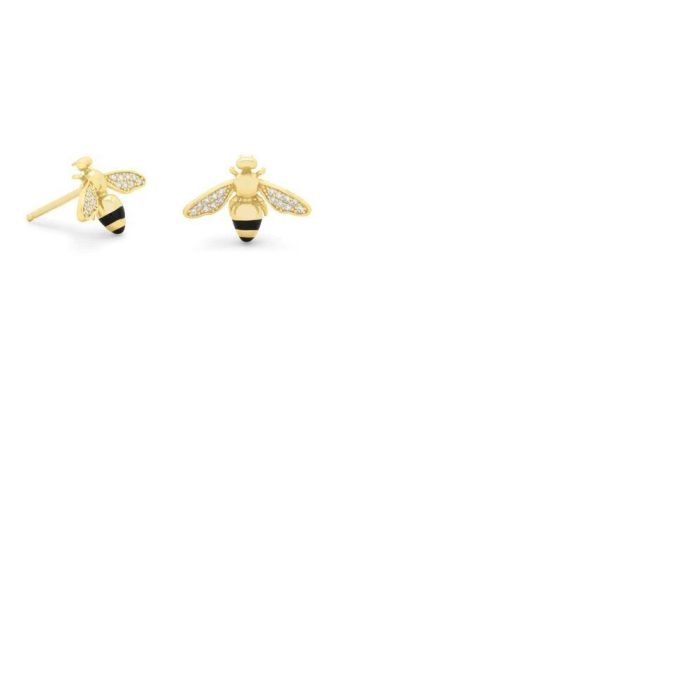Bumblebee Earrings with Cubic Zirconia and Enamel in 14k Gold-Plated Sterling Silver