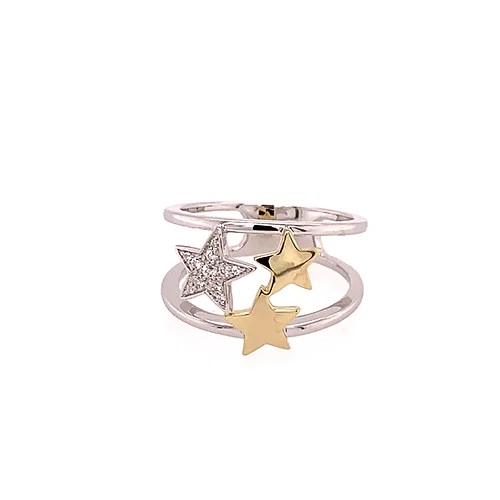 Breuning Star Ring with White Sapphire in Two-Tone Sterling Silver