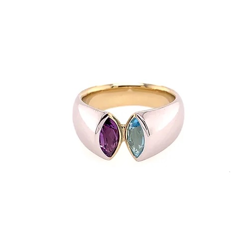 Breuning Fashion Ring with Blue Topaz and Amethyst in Gold-Plated Sterling Silver