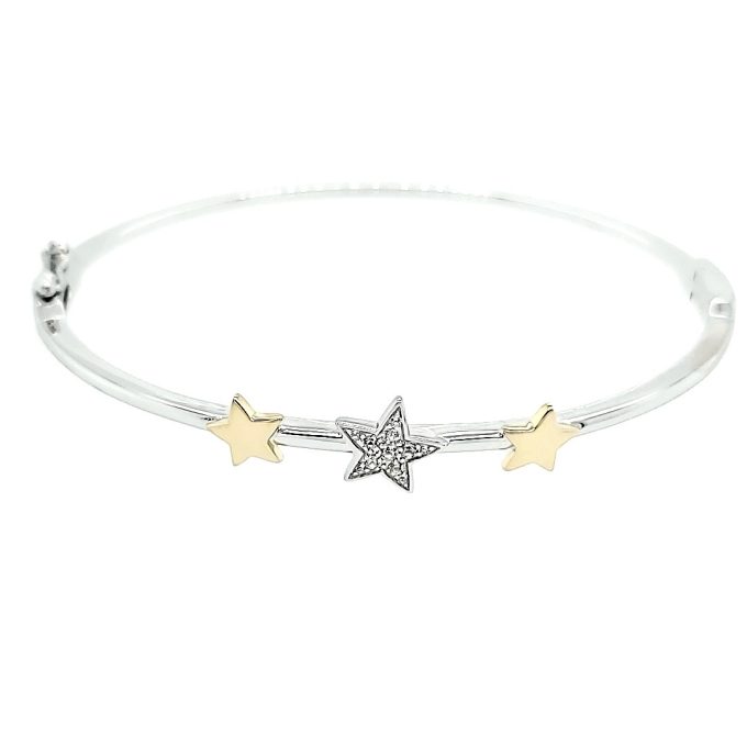 Breuning Star Bangle Bracelet with White Sapphires in Two-Tone Sterling Silver