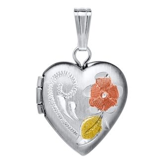 Gorgeous and stylish sterling silver heart-shaped locket adorned with vibrant tri-color combination of flowers.