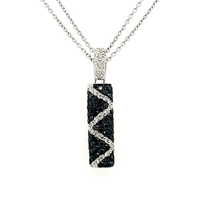 Vibrant 14K White Gold Zig Zag Bar Drop Necklace with 0.24 Carat of diamonds in an 18" design.