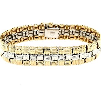 Solid Yellow Gold Basket Weave Bracelet - bold & elegant design.