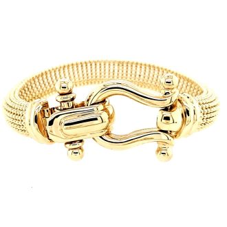 Beautiful 14 karat yellow gold mesh design with secure clip-lock clasp, perfect for any occasion.