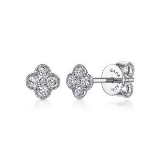 Gabriel Flower Stud Earrings with .24ctw Round Diamonds in 14k White gold