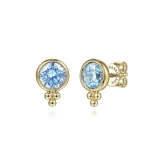 Gabriel Bujukan Bezel Stud Earrings with Blue Topaz in 14k Yellow Gold