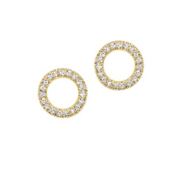 Circle Earrings with .07ctw Round Diamonds in 14k Yellow Gold