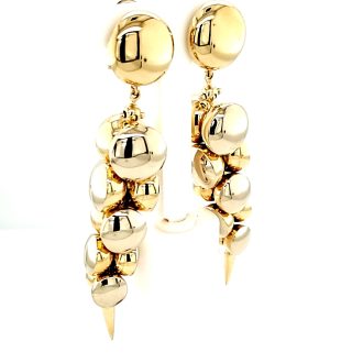 elegant, textured yellow gold earrings with circular clusters and Peter Wong dangles.