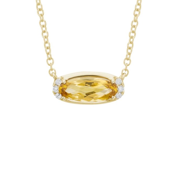 Fashion Necklace with Citrine and .05ctw Round Diamonds in 14k yellow Gold