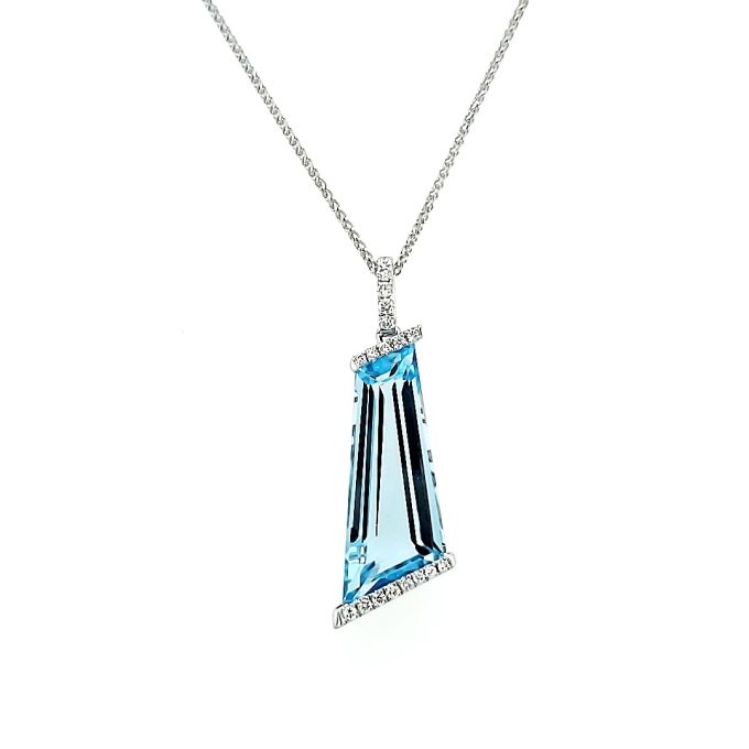 Fashion Necklace with Blue Topaz and .16ctw Round Diamonds in 14k White Gold