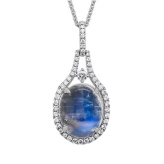 Fashion Necklace with Moonstone and .18ctw Round Diamonds in 14k White Gold