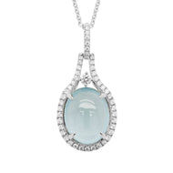 Sparkling aquamarine halo drop pendant with 0.17ctw diamonds and chain for a chic accessory.