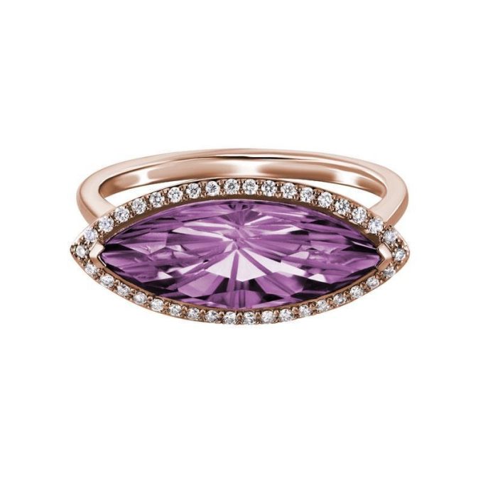 Fashion Ring with Amethyst and .10ctw Round Diamonds in 14k Rose Gold
