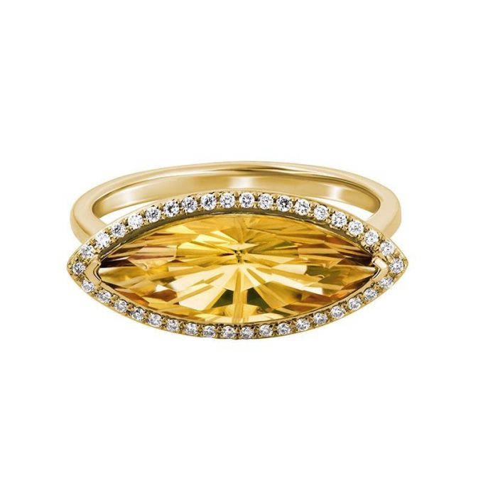 Fashion Ring with Citrine and .10ctw Round Diamonds in 14k Yellow Gold