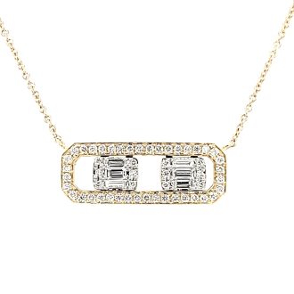 Elegant 18KTT halo bar drop necklace featuring 0.42 carats of dazzling diamonds.