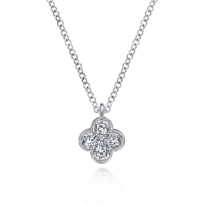 Gabriel & Co Clover Necklace with .24ctw Round Diamonds in 14k White Gold