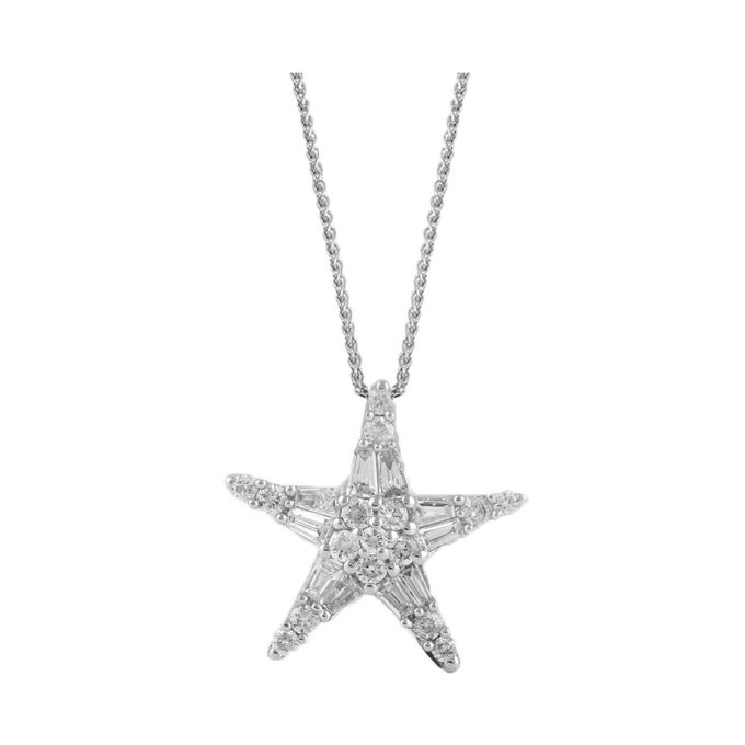 Stunning 14k white gold star drop pendant, with 1/3ctw of sparkling diamonds.