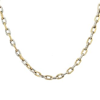 A beautiful, oval-shaped gold chained necklace with a lobster clasp to hold firmly in place. Perfect for any occasion.