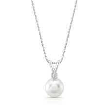Cultured Pearl Necklace with .03ct Round Diamond in 14k White Gold