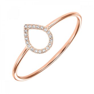 This elegant open pear-shaped ring features a sparkling 1/20 carat diamond set in 14 karat rose gold.