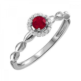 Gorgeous ruby sparkling in a dazzling 10K white gold halo setting - a timeless fashion ring.