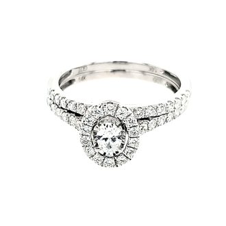 Halo Bridal Set with .75ctw Oval and Round Diamonds in 14k White Gold
