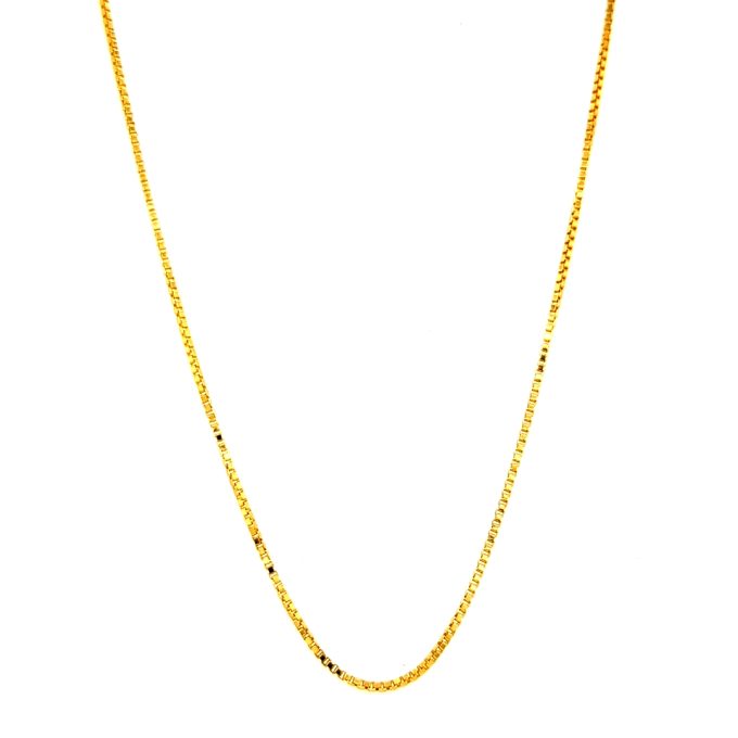 A vivid 18 inch box chain necklace with spring clasp, perfect for glowing and twinkling.