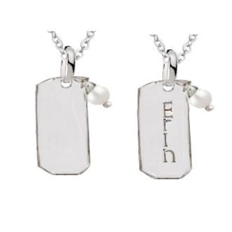 Rembrandt Charms Personalized Dog Tag Pendant Pearl Accent in Sterling Silver