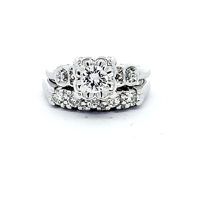 Pre-Owned Bridal Set with .77ctw Round Diamonds in 14k White Gold