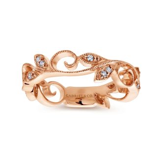 Gabriel & Co Floral Eternity Wedding Band with .09ctw Round Diamonds in 14k Rose Gold