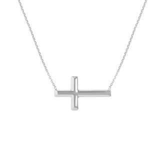 East to West Cross Necklace in 14k White Gold