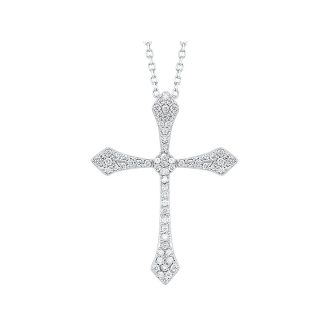 Cross Necklace with .05ctw Round Diamonds in 14k White Gold