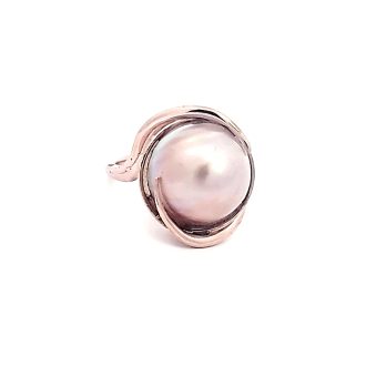 Custom Design Mabe Pearl Ring in 14k Rose Gold