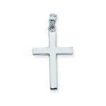 A classic 14KW straight edge cross pendant with an extra-long stainless steel chain.