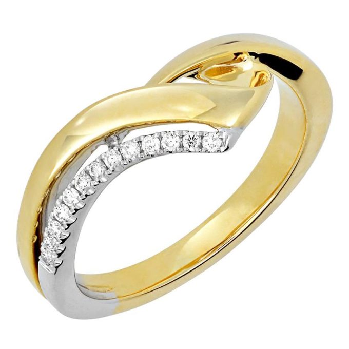 Fashion Ring with .14ctw Round Lab Grown Diamonds in 14k Yellow and White Gold
