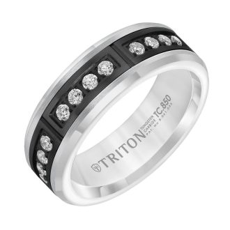 Triton Men's Wedding Band with .42ct Round Diamonds in White Tungsten Carbide