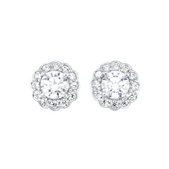 Halo Earrings with .87ctw Round Lab Grown Diamonds in 14k White Gold