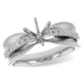 Elegant 14K white gold engagement ring with 6 prong setting, 0.26 carat total weight, satin finish and semi-mount.