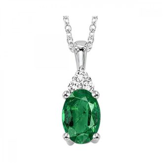 Fashion Necklace with Emerald and .03ctw Round Diamonds in 10k White Gold