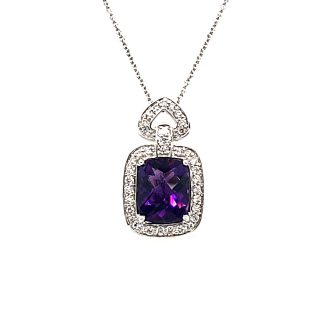 Halo Fashion Necklace with Amethyst and .45ctw Round Diamonds in 14k White Gold
