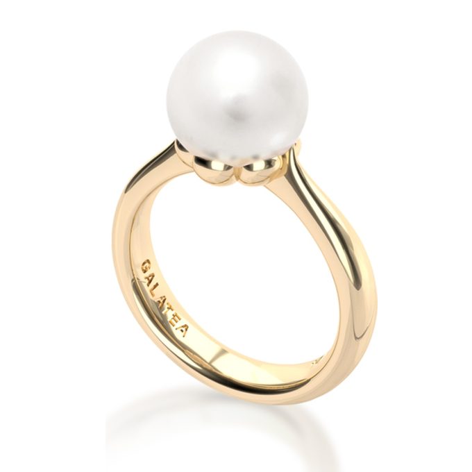 Momento Talking Pearl Ring in 14k Yellow Gold by Galatea