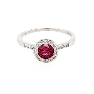 Halo Fashion Ring with Ruby and .08ctw Round Diamonds in 14k White Gold